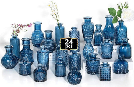 24PCS Mini Bud Vases As Wedding Centerpieces for Tables,Clear Bud Vases for Flowers,Small Flower Vases Suitable for Birthday Party,Anniversary,Wedding Reception,Baby Shower (Blue, 24PCS)