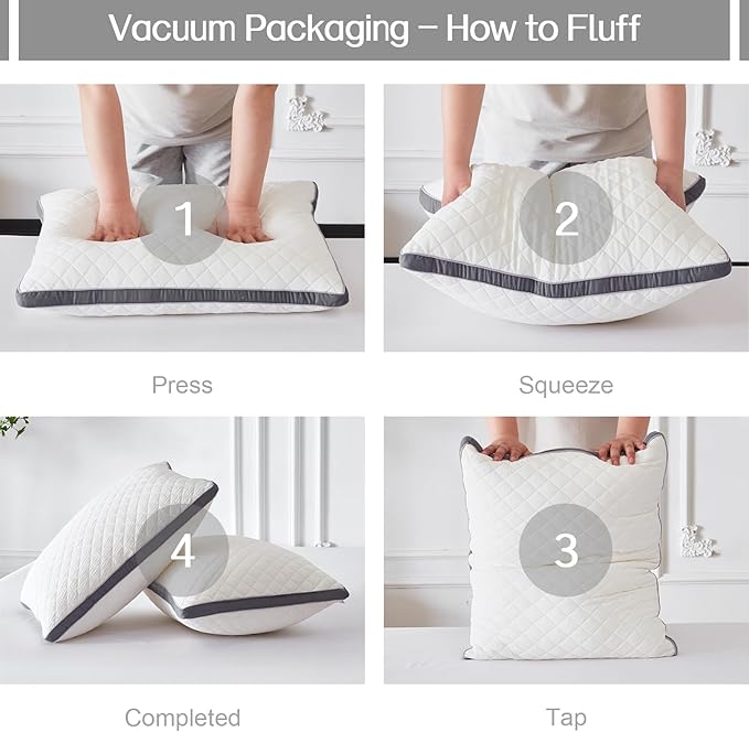 Soft Pillows Queen Size Set of 2,Bed Pillows with Gusseted Edge,Fluffy Microfiber Queen Pillows 2 Pack for Back, Stomach or Side Sleepers