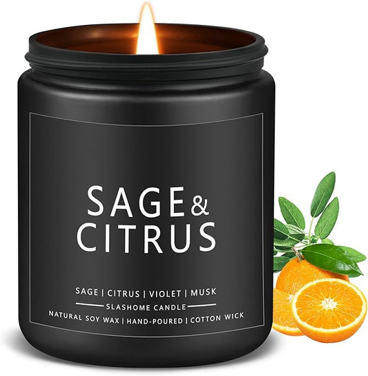 Sage & Citrus Scented Candles for Men, Outdoor Summer Gifts for Father Dad & Boyfriend, Soy Jar Candle for Home Scented (7oz)