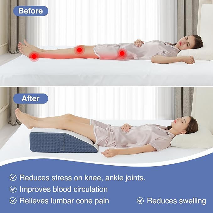 Wedge Pillow for Legs Elevation, Gel-Infused Memory Foam Layer Bed Wedge Pillow for Leg Post Surgery, Knee, Ankle Elevation Post Surgery, Triangle Pillow Wedge for Knee Hip Back Pain Relief