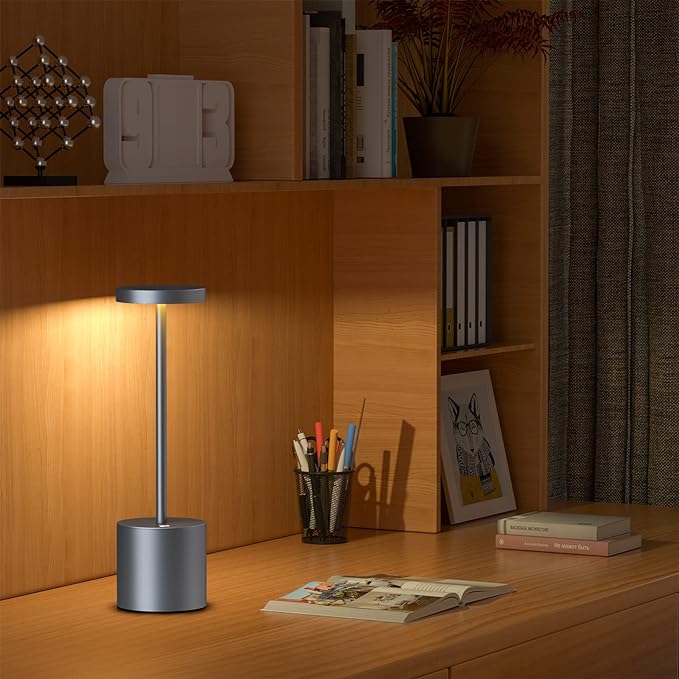 SAKRINGT 2 Pack Cordless Table Lamp Rechargeable,5000mAh Battery Operated Portable LED Table Light,Dimming Desk Lamp for Patio/Restaurant/Outdoor (Grey)