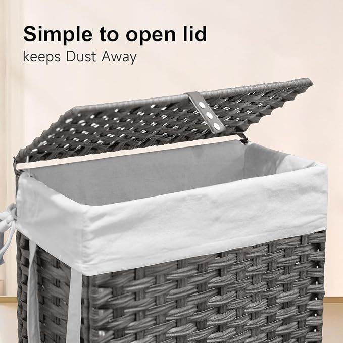88L Slim Laundry Hamper with Wheels, 23.3 Gallon Rolling Laundry Basket with Lid, Tall and Narrow Laundry Hamper with 2 Removable Liner & 3 Mesh Laundry Bags, Laundry Sorter for Bathroom, Grey