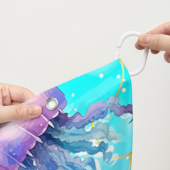 AILONEN Ocean Jellyfish Shower Curtain for Bathroom, Cute Jellyfish Mermaid Printed Bathroom Curtain,Girls Women Kids Coral Bath Curtain 72"W*84"H Polyester Waterproof Bathroom Curtain With 12 Hooks