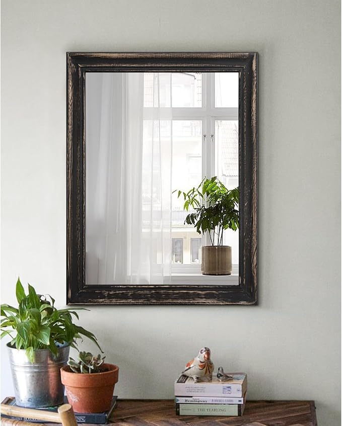 Small Mirrors for Wall with Wood Frame Rectanglular Wall Hanging Mirror for Bathroom Bedroom Vanity Entryway