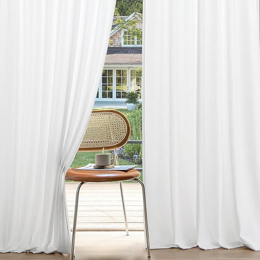 MIULEE Non-See-Through Privacy Linen Curtains 2 Panels, Light Filtering Window Curtains Farnhouse Textured Back Tab Semi Sheer Drapes for Bedroom Living Room, 52 x 90 Inches Long, Pure White