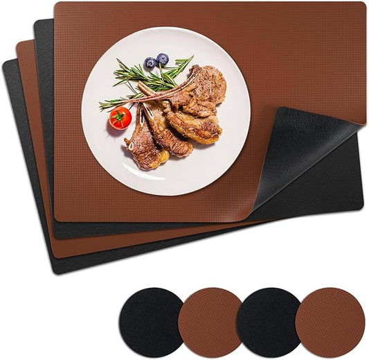 Placemats Set of 4 with Coasters Dual Sided Heat Stain Resistant Place Mats Faux Leather Table Mats Non-Slip Waterproof Oil-Proof Washable Wipeable Table Placemats for Dining Patio Table Kitchen…