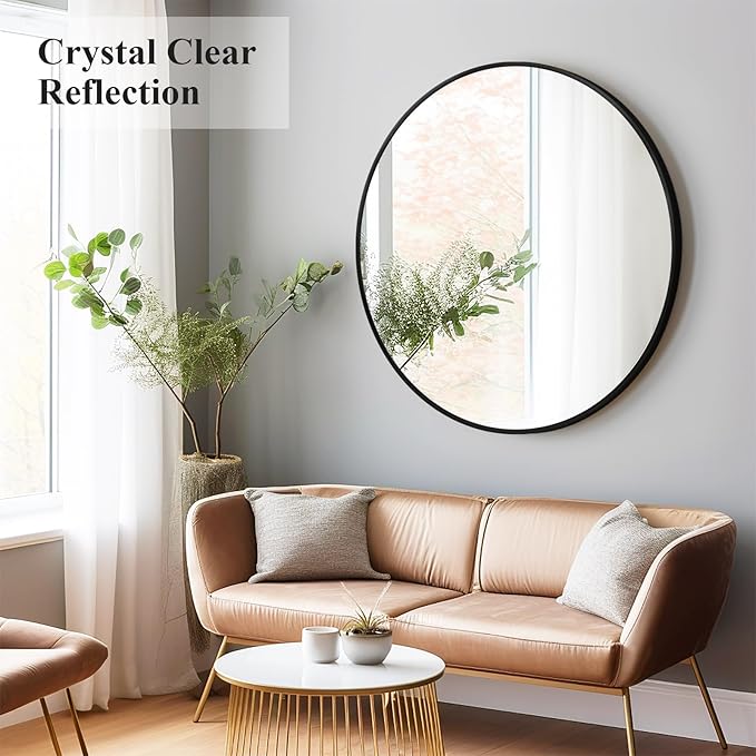 Fabuday Large Black Round Mirror 30 Inch 2 Pack - Wall Circle Mirror for Bathroom, Living Room, Entryway, Hallway, Big Matte Framed Metal Mirrors for Decor