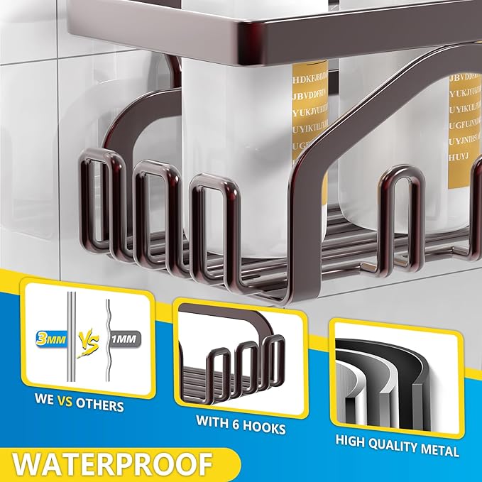 Coraje Shower Caddy, Shower Shelves [5-Pack], Adhesive Shower Organizer No Drilling, Large Capacity, Rustproof Bathroom Shower Organizer, Shower Shelf for Inside Shower (Brown)