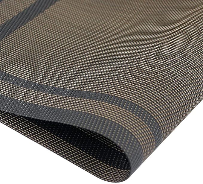 DACHUI Placemats Set of 8, Linen Look Woven Place Mats, Water Resistant, Heat Resistant, Washable, Durable Table Mats (Black Gold)