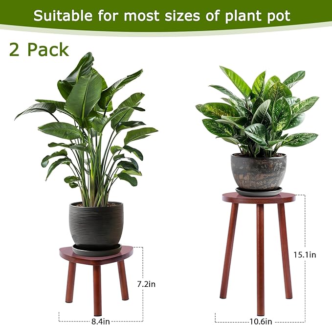Wooden Plant Stand Indoor,2 Pack Single Plant Tables Indoor,Planter Stand,Multi-purpose Plant Shelf for Living Room Balcony Garden Patio Office,Walnut