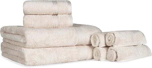 Superior Egyptian Cotton 8-Piece Towel Set, Assorted Towels for Home Bathroom, Guest Bath Decor Essentials, Includes 2 Bath, 4 Hand, 2 Face Towels/Washcloths, Quick Dry, Absorbent, Ivory