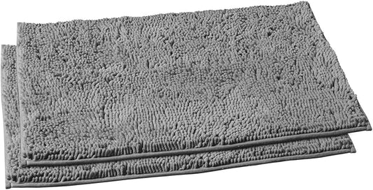 2 Pc Set – Plush Chenille Bathroom Rug Mat Set, Extra-Soft Bath Mat for Shower & Bathroom, Highly Absorbent Microfiber, Non-Slip Backing for Safety & Comfort.(20 x 30, Light Grey)