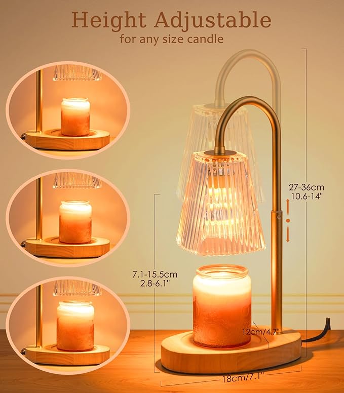 Candle Warmer Lamp with Timer Dimmer Vintage Electric Wax Warmer Home Decor for No Flame Scented Warming Adjustable Height