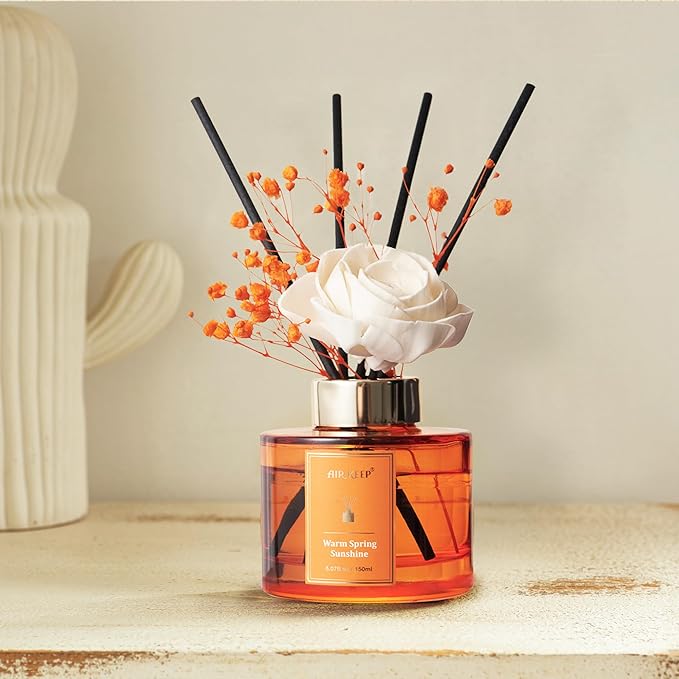 Airkeep Flower Reed Diffusers Set, 5.07 oz Freesia/Passion Fruit/Orange Scented Oil Diffuser with 8 Reed Sticks, Home Fragrance Diffuser Gift Set for Bathroom & Office Decor 150ml