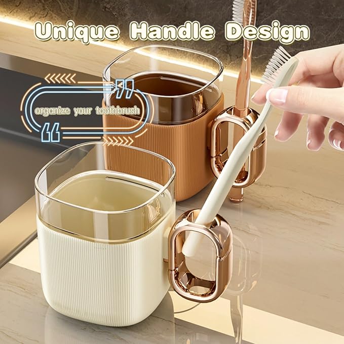 Mouthwash Cups with Hollow Out Handle, Toothbrush Holders, Mug for Mouth-Rinsing, Toothbrush Cups, Plastic Toothbrush and Toothpaste Organizer for Bathroom (Green)