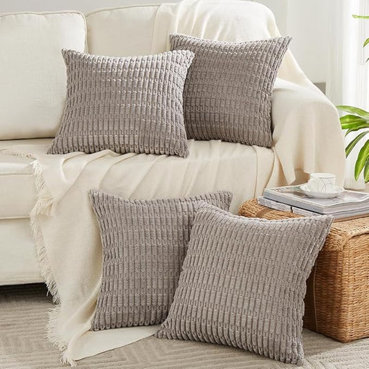 Fancy Homi 4 Packs Grey Decorative Throw Pillow Covers 26x26 Inch for Living Room Couch Bed, Rustic Modern Farmhouse Boho Home Decor, Soft Plush Corduroy Gray Cute Square Accent Cushion Case 66x66 cm