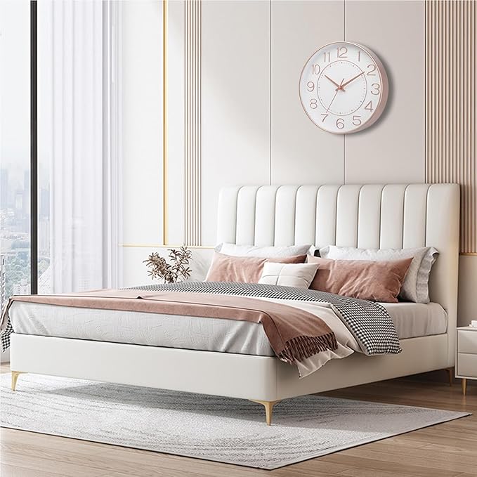 HZDHCLH Modern Wall Clocks Battery Operated,10 inch White and Rosegold Clock for Wall,Silent Small Wall Clock for Living Room Bedroom Kitchen Office Nursery Decor