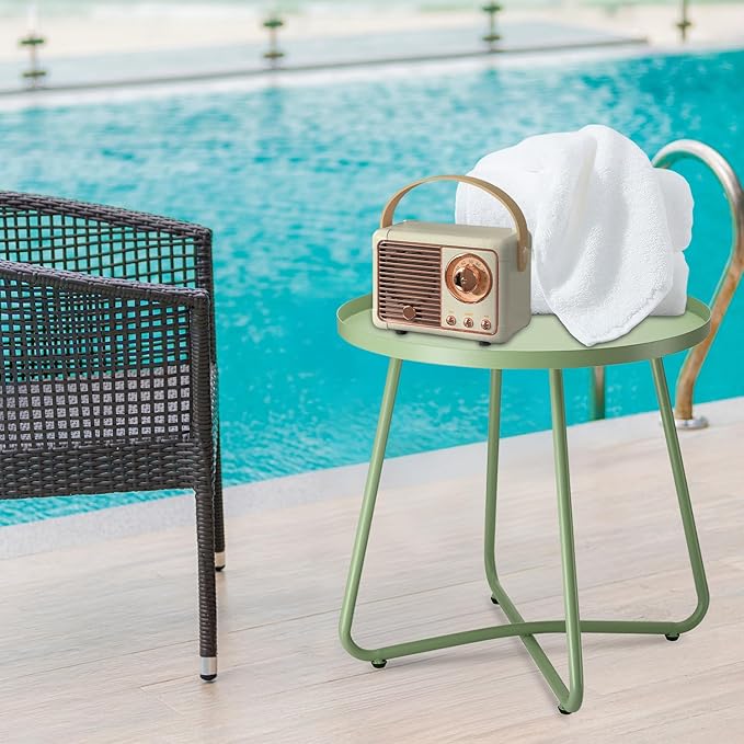danpinera Outdoor Side Tables, Weather Resistant Steel Patio Small Round Outdoor Metal End Table for Patio Yard Balcony Garden Bedside Green