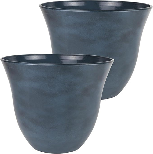 Classic Home and Garden Honeysuckle Flower Pot Garden Planter, 13" Blue Jean (Pack of 2)