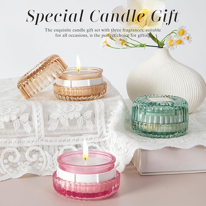 Scented Candles Gift Set-3 Pack Aromatherapy Candles for Women with Lavender,Sandalwood Rose & Vanilla,Natural Soy Wax,Candles for Home Scented,Candle Gifts for Women Birthday,Christmas