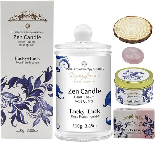 APSARAS Luck+Lucky Scented Candles，Rose Frankincense Aromatherapy Spring Candle Sets for Women Zen Gift for Bathroom,Jar Non Toxic Soy Candles for Home Scented, 36 Hours Burn Time