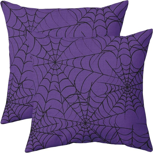 Purple Halloween Spiderweb Pillow Covers 20x20 Set of 2 Black Web Outdoor Decorative Throw Pillows Halloween Scary Themed Farmhouse Pillowcases Linen Cushion Case Decor for Home Sofa Couch Bed