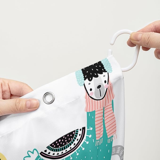 AILONEN Cute Llama Alpaca Shower Curtain 48" W*72" H Bathroom Curtains for Kids,Cartoon Animals Colorful Girls Cactus Bath Decor Fabric Polyester Waterproof Shower Curtain with 12 Pack Plastic Hooks