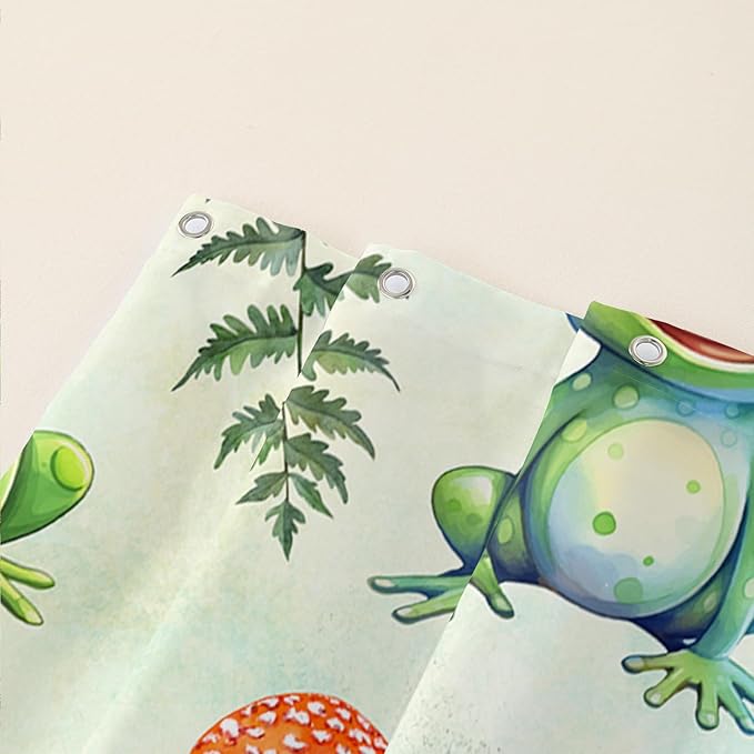 AILONEN Cute Frog Shower Curtain for Bathroom, Mushroom and Frog Bath Curtain,Amphibians Fungus Printed Waterproof Curtain with 12 Plastic Hooks,Green 72" W*78" H