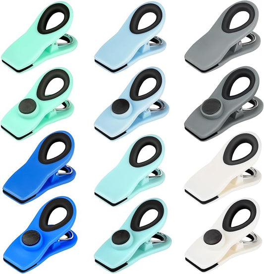 TACGEA Chip Clips, Magnetic Bag Clips with Air Tight Seal for Food Storage, 12 Pieces (Blue Ombre)
