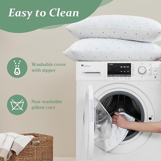 Cooling Pillows Queen Size Set of 2 with Extra Stuffing Adjustable 100% Shredded Memory Foam Pillows Firmer & Soft with Washable Cover Bed Pillows for Side Back Stomach Sleeper Hypoallergenic