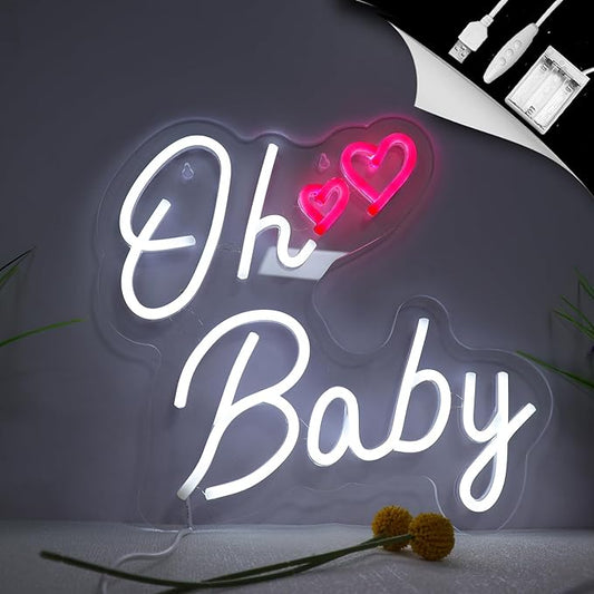 Oh Baby Neon Signs, Battery or Usb Powered Neon Signs for Wall Decor, Adjustable Brightness Led Neon Signs(13 x 11.8 inches)