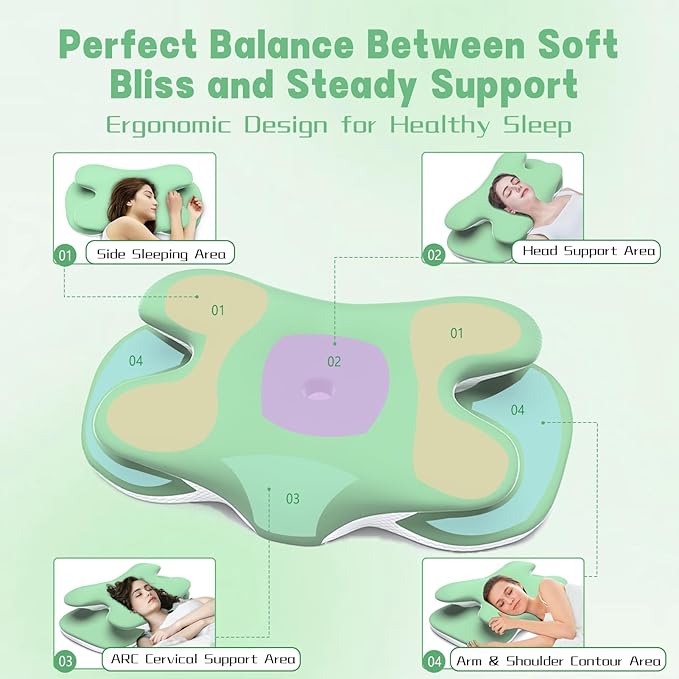 Cervical Pillow for Neck Pain Relief, Ergonomic Pillow for Side Sleeping, Orthopedic Pillow for Back & Stomach Sleepers, Cooling Memory Foam Neck Pillows for Shoulder Pain Perfect for Deep Sleep