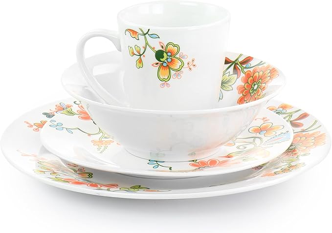 Elama Spring Bloom 16 Piece Round Porcelain Dinnerware Set