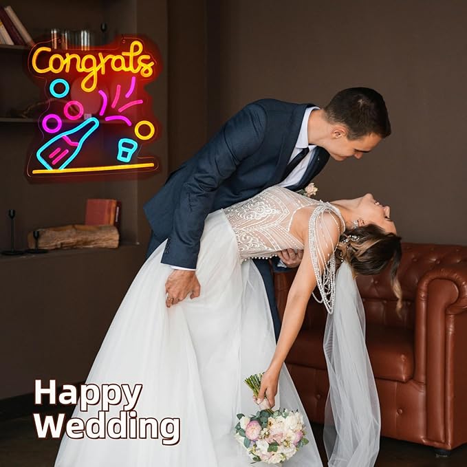 Congrats Neon Grad Sign for Graduation, Wedding, Birthday - Multi-color Lights, 13.6 * 12.7Inch