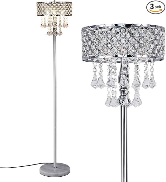 Hsyile KU300256 Mini European Crystal Floor Lamp for Living Room,Bedroom,Office,Chrome Finish,3 Lights