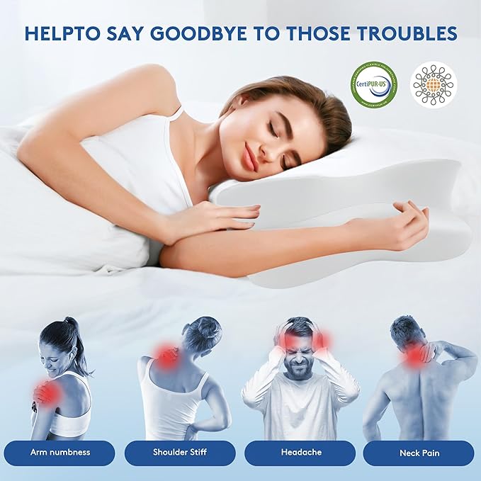 Cervical Pillow for Neck Pain Relief, Cooling Contour Memory Foam Pillows Support Odorless Ergonomic Neck Pillow Adjustable Orthopedic Bed Pillow for Side Back Stomach Sleeper with Pillowcase