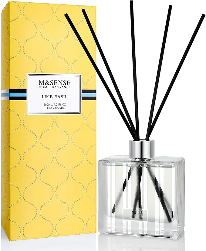 M&SENSE Lime Basil Reed Diffuser Set - 7.04oz Scent Diffusers for Home, Non-Toxic Essential Oil Diffuser with Sticks, Fragrance Diffuser Gift for Bedroom Bathroom Office