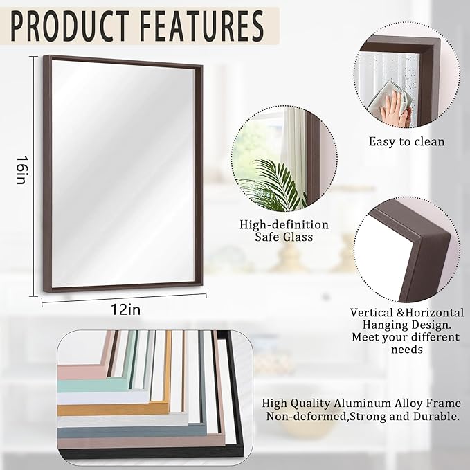 AAZZKANG Bathroom Mirror Rectangular Metal Framed Vanity Mirrors for Bedroom Bathroom Living Room Home Decor