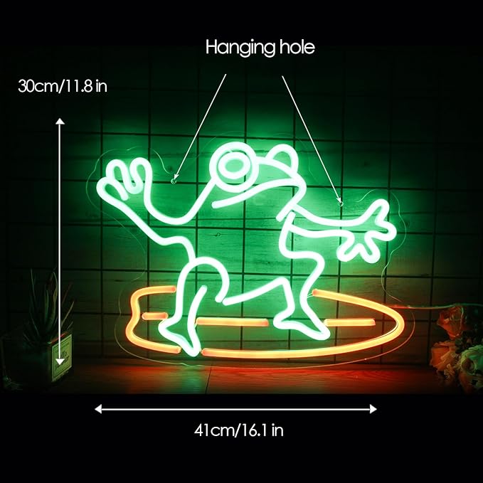 Surfing Frog Neon Sign Frog Neon Light LED Neon Sign for Wall Décor Dimmable LED Neon Light for Bar Restaurant Music Concert Man Cave Wall Art 15.2"×12.8"