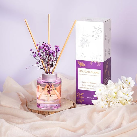 ROUCAS BLANC Reed Diffuser Set with Preserved Flowers, Lavender Scented Diffuser with Sticks, Room Decor & Bathroom Decor, Aromatherapy Home Fragrance Diffuser Gift Set (Purple Lavender)