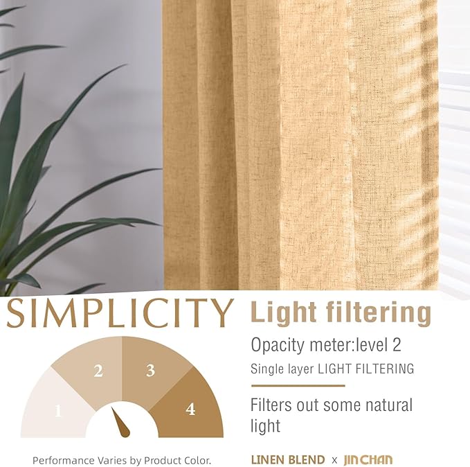 jinchan Linen Blend Curtains 96 inch Length 2 Panels for Bedroom Living Room, Floor to Ceiling 50 inch Wide Farmhouse Drapes with Rod Pocket Back Tab(50W x 96L, Mustard Yellow)