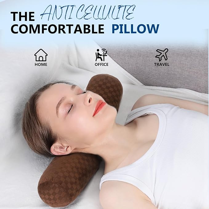 Health Cervical Neck Roll, Comfortable and Highly Resilient Bolster Pillows, Round Neck Pillows Support for Sleeping, Large Size Bolster Pillow for Bed, Legs, Back and Yoga (Checkerboard--Brown)