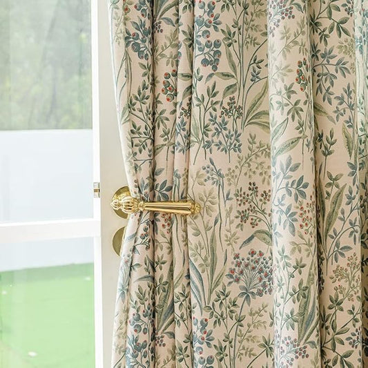 Floral Farmhouse Curtains Semi-Blackout Living Room Drapes 63 Inch Length Cotton Linen Blend Bohemian Window Curtain Panels White Bedroom Drapes, 1 Panel (Grommet, 72" W x 63" L)