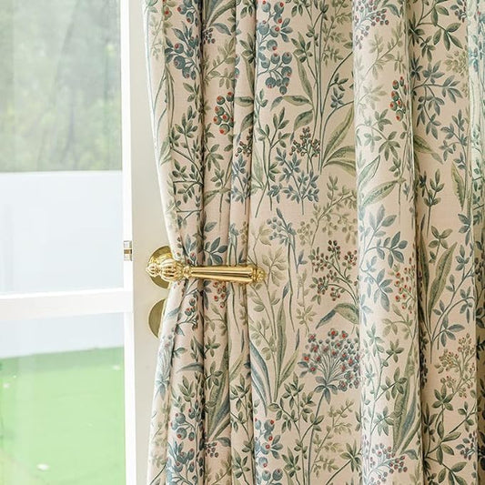 Floral Farmhouse Curtains Semi-Blackout Living Room Drapes 108 Inch Length Cotton Linen Blend Bohemian Window Curtain Panels White Bedroom Drapes, 1 Panel (Rod Pocket, 55" W x 108" L)