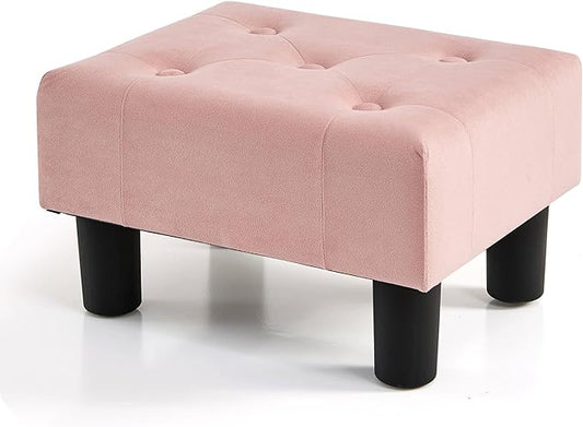 BRIAN & DANY Small Foot Stool, Velvet Foot Stools with Legs, Stable Small Footstool for Living Room, Pink