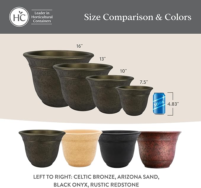 The HC Companies Sierra Round Self-Watering Pot - Lightweight Plastic Planter for Herbs & More - Durable Plant Pots for Indoor Plants & Outdoor Plants (7.5” Arizona Sand, Pack of 2)