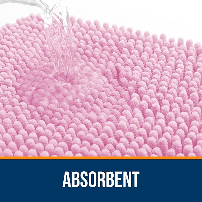 OLANLY Bathroom Rugs 70x24, Extra Soft Absorbent Chenille Bath Rugs, Rubber Backing Quick Dry, Machine Washable Bath Mats for Bathroom Floor, Tub and Shower, Home Decor Accessories, Pink