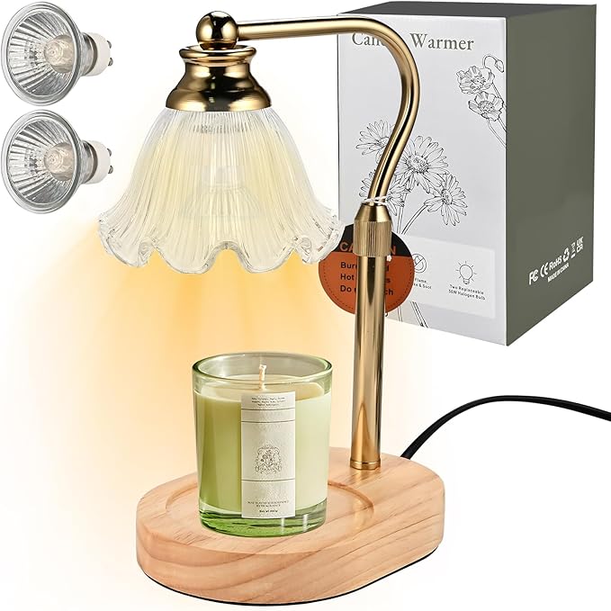 Women's Gift: Height-Adjustable Flower Candle Warmer Lamp w/Timer & Dimmer for Jar Candles | 2 Bulbs | Ideal for Home Decor & Birthday Gifts (Flower)