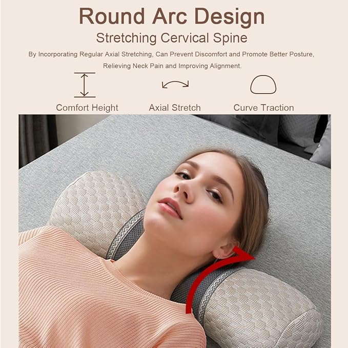 Buckwheat Pillow for Sleeping, Bolster Neck Support Pillow, Adjustable Firm Cervical Cylinder Roll Pillow for Shoulder Pain Relaxation, Khaki 5"x20"