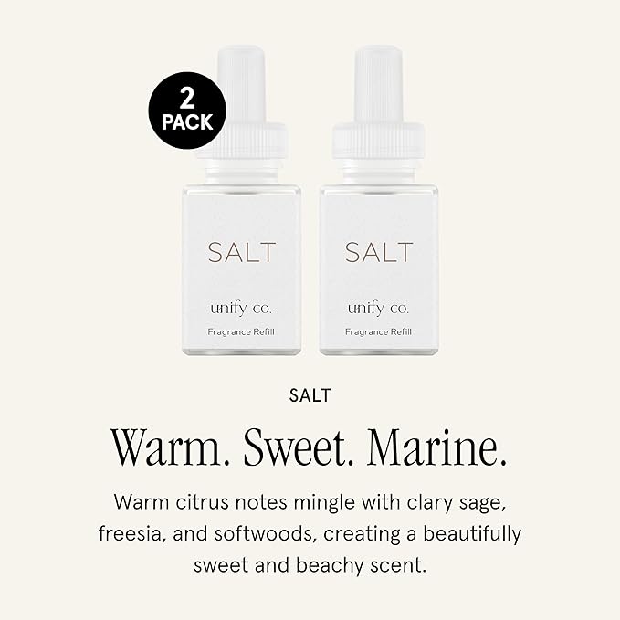 Pura & Unify Co. Home Scent Refill - Smart Home Air Diffuser Fragrance - Up to 120-Hours of Premium Fragrance per Refill - Clean & Safe Diffuser - Household Essential - 2 Pack, Salt